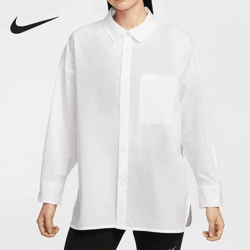 Authentic Nike Women's Sports Casual Poplin Button-Down Long-Sleeved Shirt Hj0716-100