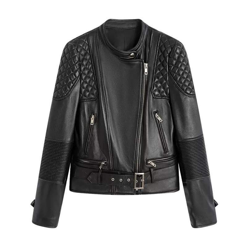 2025 Spring and Autumn New Design Niche Motorcycle Leather Jacket Cool and Stylish Women's Leather Coat Black