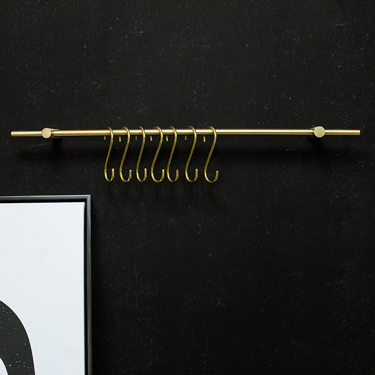 Nordic brass hanging rod hook kitchen full copper decorative pole kitchenware shelf hook custom towel rod hook Xiao wood