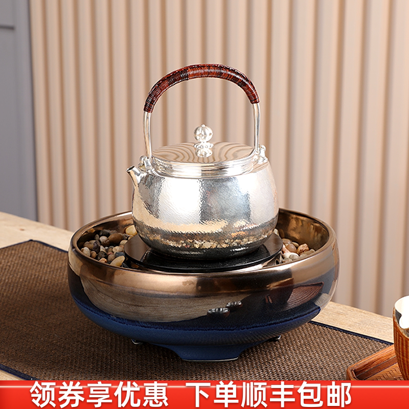 Fine workshop Japan imported silver pot sterling silver 999 kettle pure handmade one piece of silver playing sterling silver flat pill matte