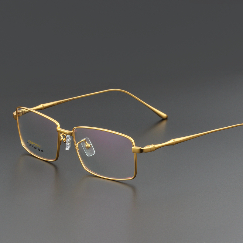 24K Gold Business Pure Titanium Eyeglass Frame Gold Prescription Glasses Frame Men's Full Frame Ultra-Light Gold Wire Rim Eyeglass Frame Silver