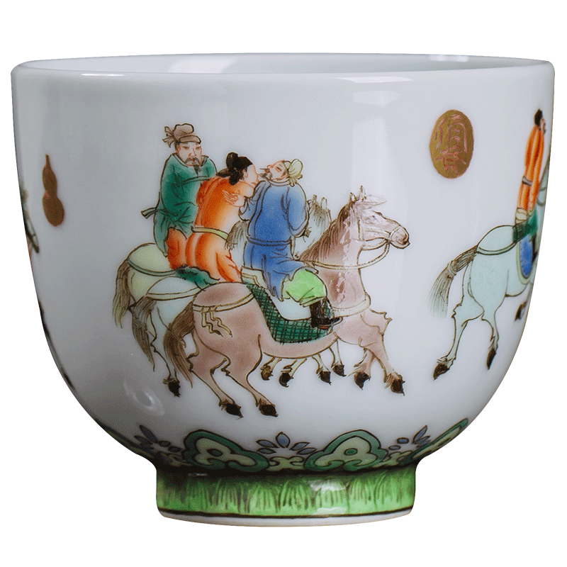 Owl up with jingdezhen ceramic tea set hand - made teacup archaize color kongfu master cup single cup classic characters