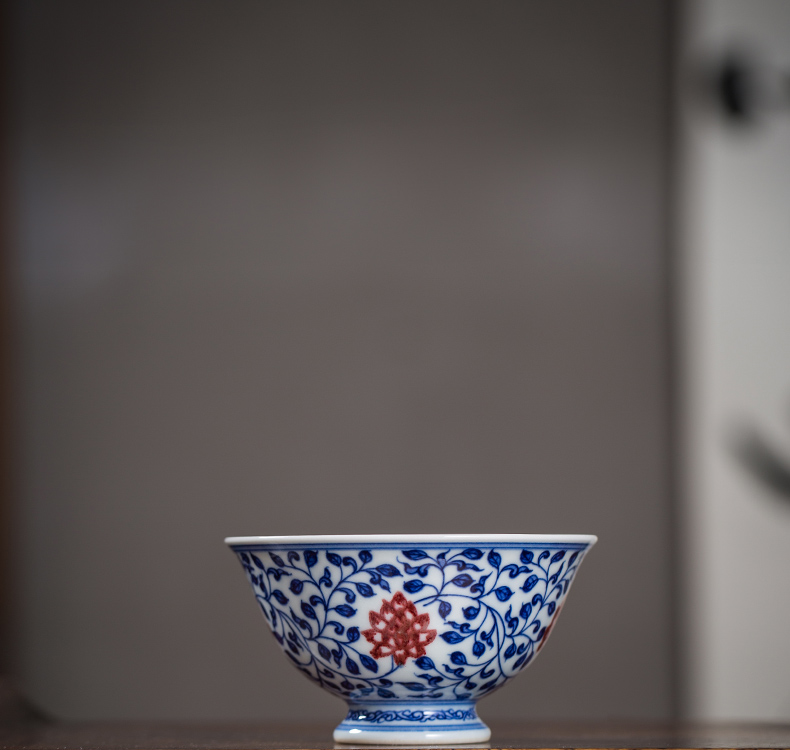Owl up porcelain youligong hand - made chiba lotus lotus tea cup at upstream, triangle flowers pattern circle masters cup checking ceramic tea set