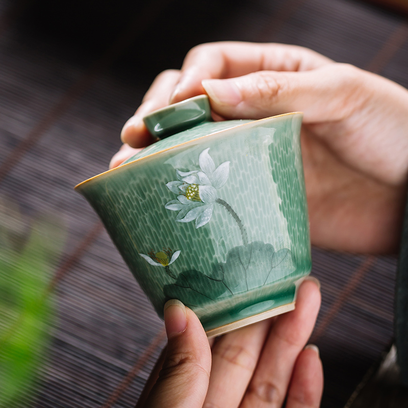 The Owl up jingdezhen kung fu tea tea bowl name plum green glaze manual hand - made ceramic cups water chestnut tureen