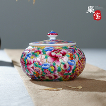 Jingdezhen hand painted pastel ceramic tea pot Enamel color antique sealed storage tank Tieguanyin tea set accessories