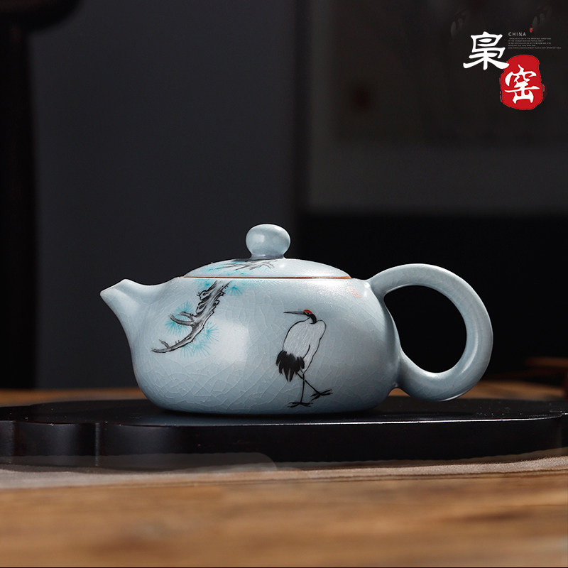 Ru kiln kung fu tea set teapot ceramic teapot azure open piece single pot Ru porcelain household small Xishi pot