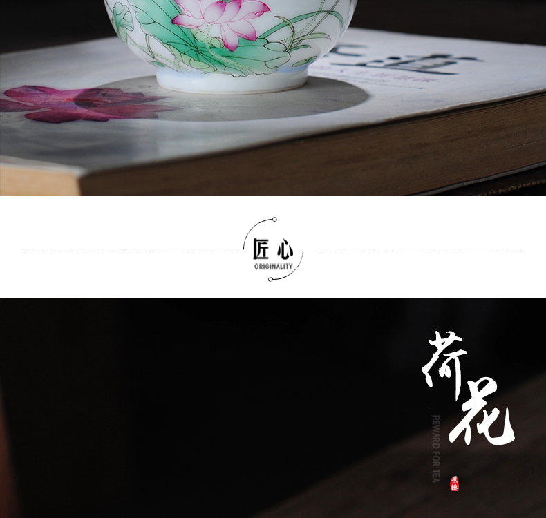 The Owl up jingdezhen tea master kung fu tea cup jade hand made lotus mud small round cup pure and fresh and elegant