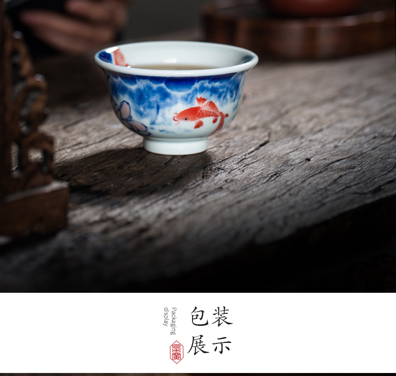 The Owl up jingdezhen porcelain glaze color hand - made kung fu tea cup under the master cup red carp ceramic pressure hand cup