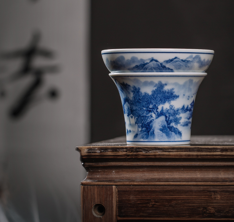 Owl up jingdezhen blue and white ceramic filter) maintain the tea set fire suit kung fu tea and heavy industry