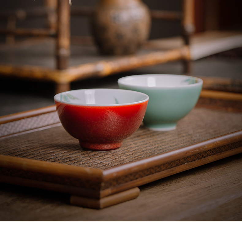 The Owl up jingdezhen tea checking ceramic cups single CPU kongfu master cup draw peach is ruby red glaze cup