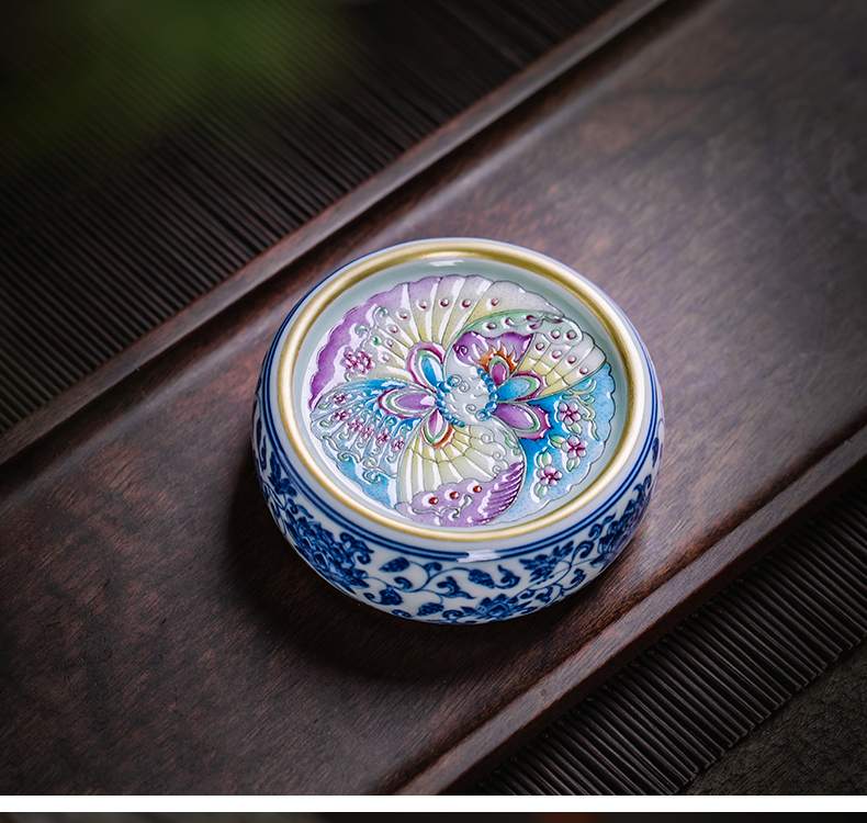 The Owl up jingdezhen tea checking ceramic cap lid doesn the blue and white tie up branch lotus enamel CaiHuDie