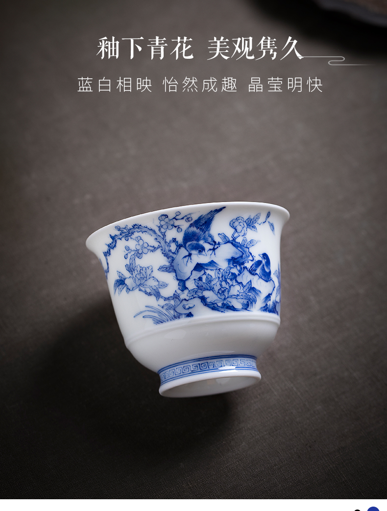 Ceramic craft master cup single CPU personal cup hand - made jingdezhen blue and white flower on kung fu tea cups sample tea cup tea sets