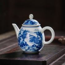 Kiln Jingdezhen tea set firewood kiln blue and white ceramic teapot landscape pot tea egg-shaped pot full hand-painted