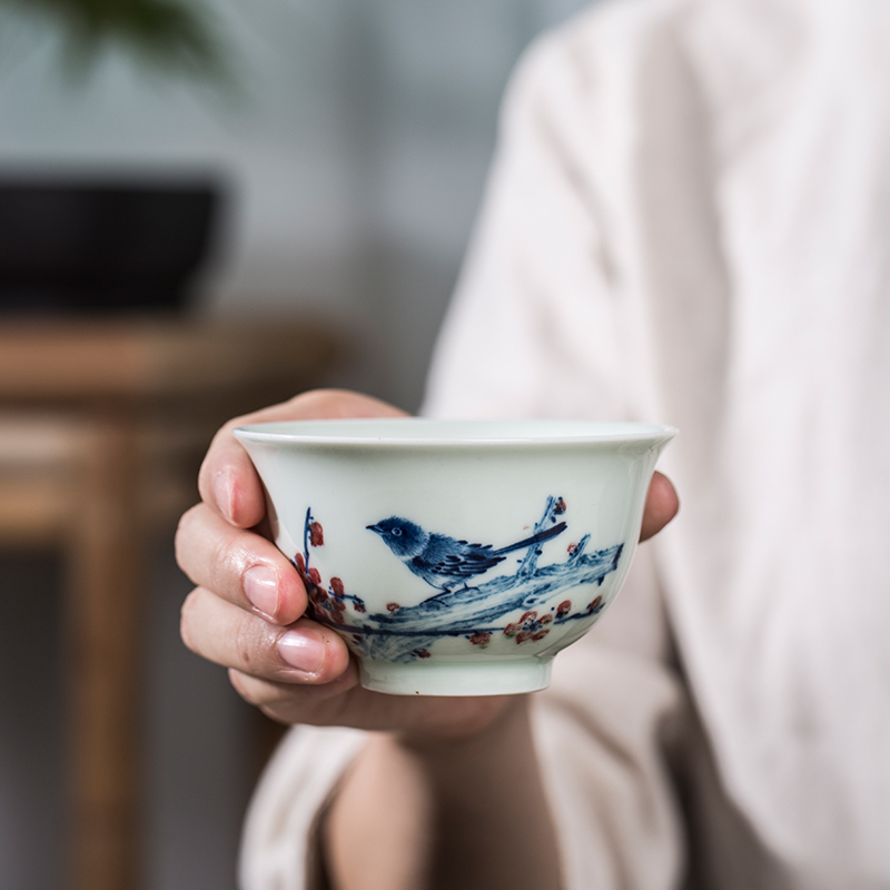 The Owl up jingdezhen blue and white youligong hand - made ceramic sample tea cup single cup tea cups kongfu master CPU