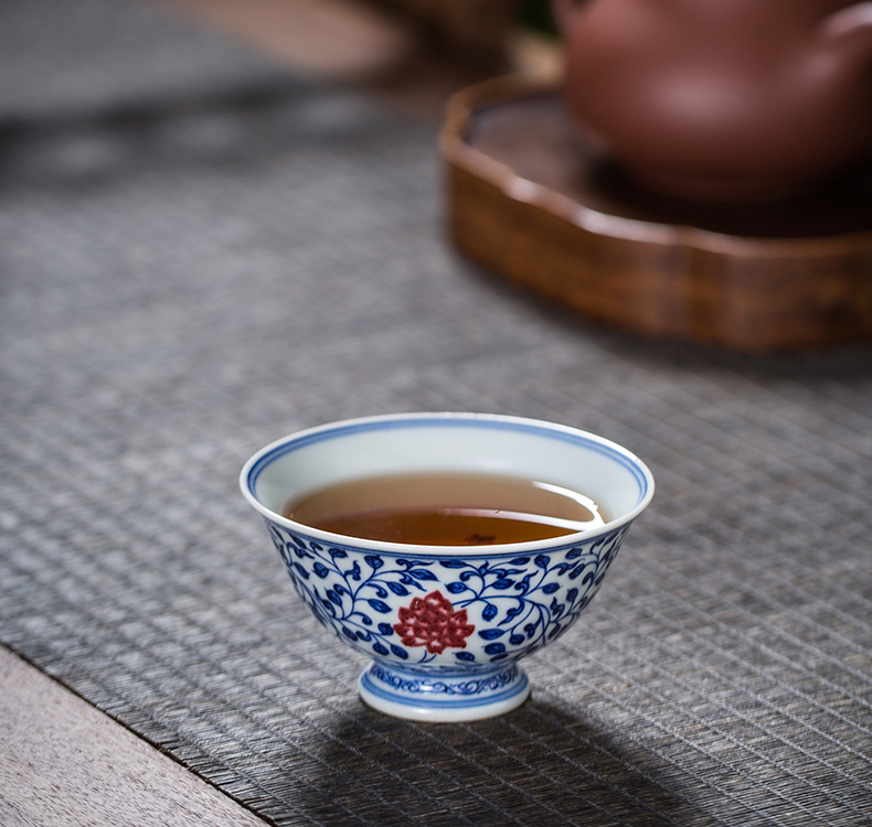 Owl up porcelain youligong hand - made chiba lotus lotus tea cup at upstream, triangle flowers pattern circle masters cup checking ceramic tea set