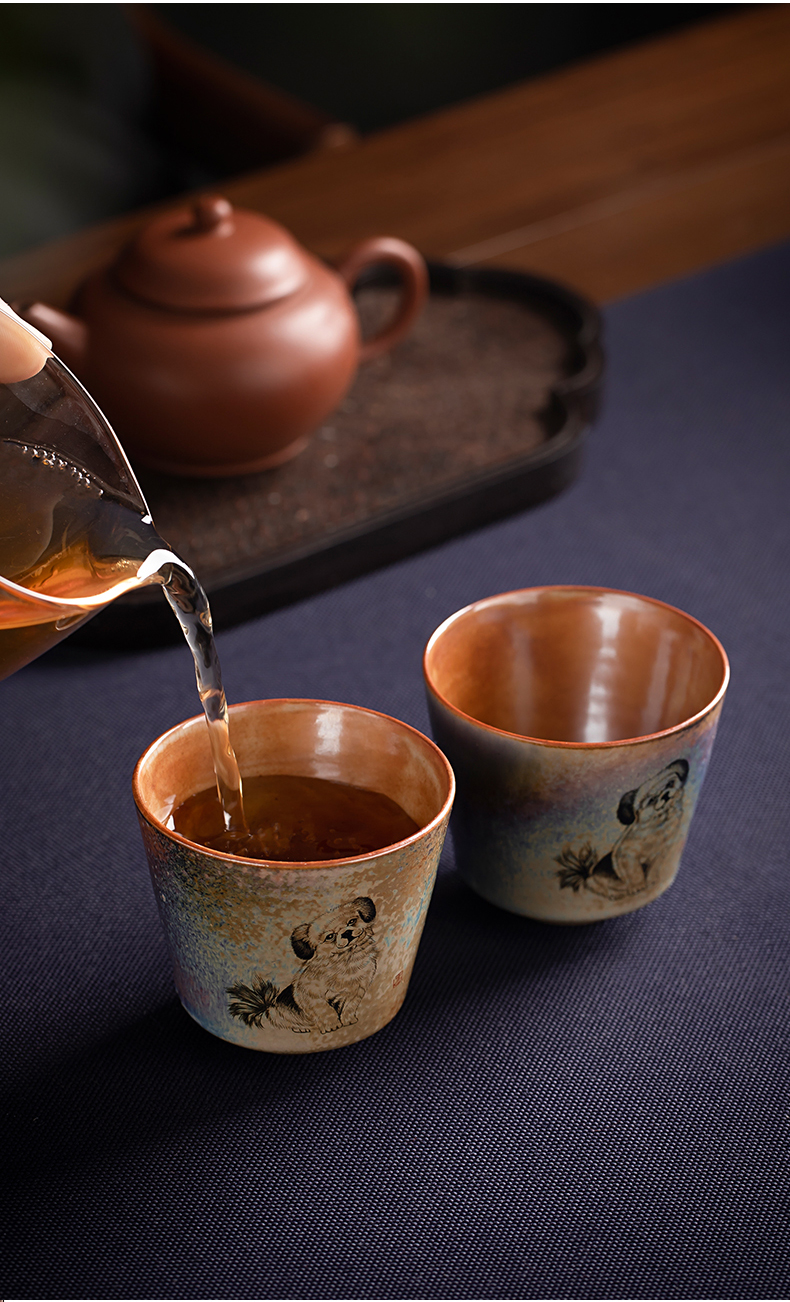 Jingdezhen ceramic manual variable glaze teacup hand - made zodiac dog personal cup master cup single cup sample tea cup