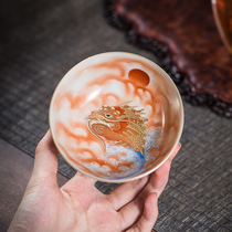 Shu kiln heavy hand painting red depiction of Gonao Puer Tea Cup cup of Kung Fu Tea Cup ceramic owner cup