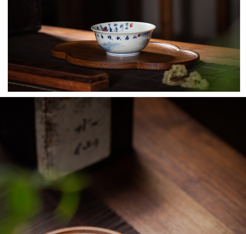 The Owl up jingdezhen blue and white landscape hand - made tea set on autumn Ming maintain figure kung fu tea cup master CPU