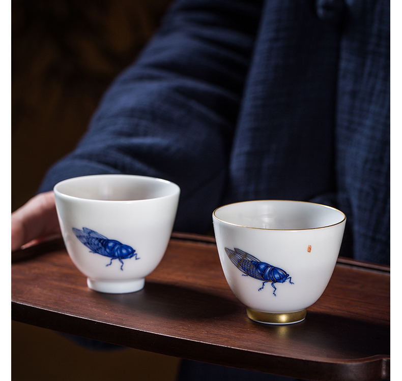 The Owl up jingdezhen porcelain hand - made see colour master cup cicadas bell cup kung fu tea cup a cup of tea