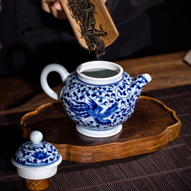 Blue and white teapot owl up jingdezhen ceramics by hand mercifully kung fu tea set branch lotus archaize longfeng lines compose ball pot