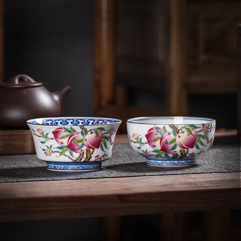 The Lord Kilns Jingdezhen tea Tea Artisanal Green Flowers interior Painting enamel Flowers Cup of Tea Tea Tea Master's Cup Gongfu Tea Master's Cup
