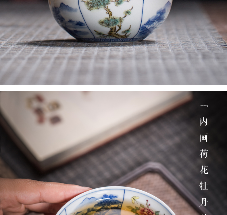 The Owl up jingdezhen blue and white landscape tea cups kongfu master cup drawing window shochiku name plum flower bird cup