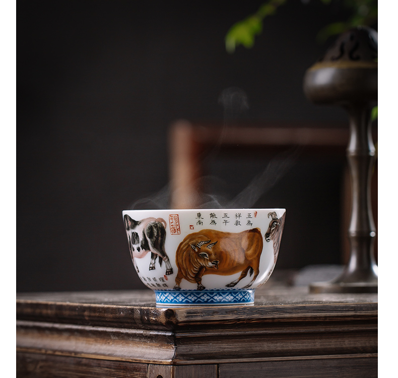 Owl up jingdezhen tea master cup single cup tea five NiuTu archaize of hand - made of ceramic famille rose