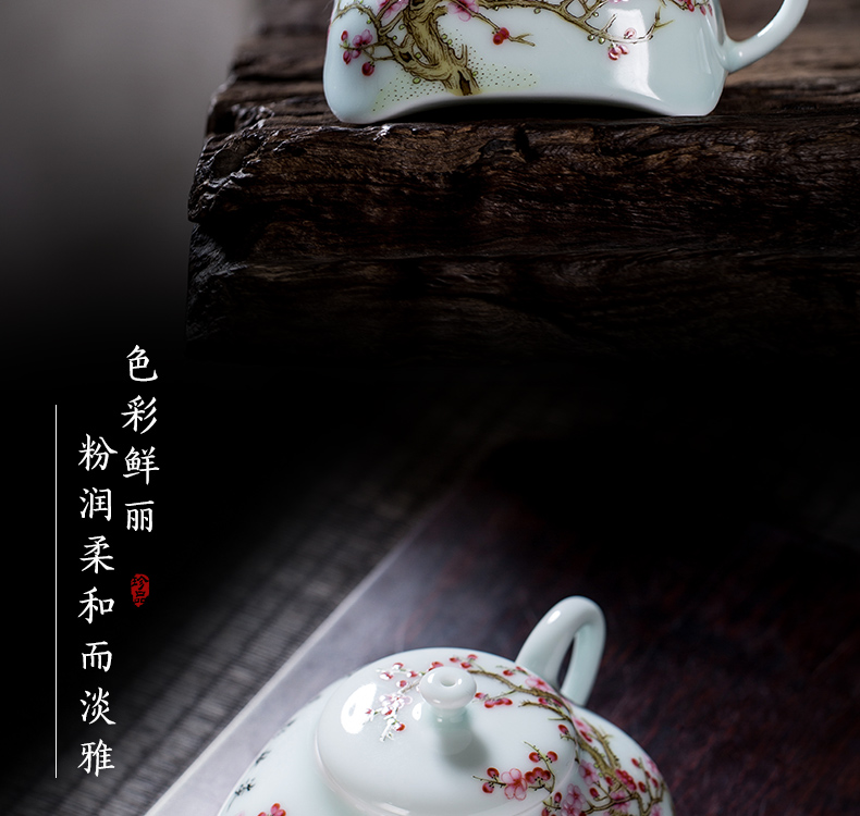 The Owl up jingdezhen tea set ceramic kunfu tea teapot square name plum colored enamel small manual single pot