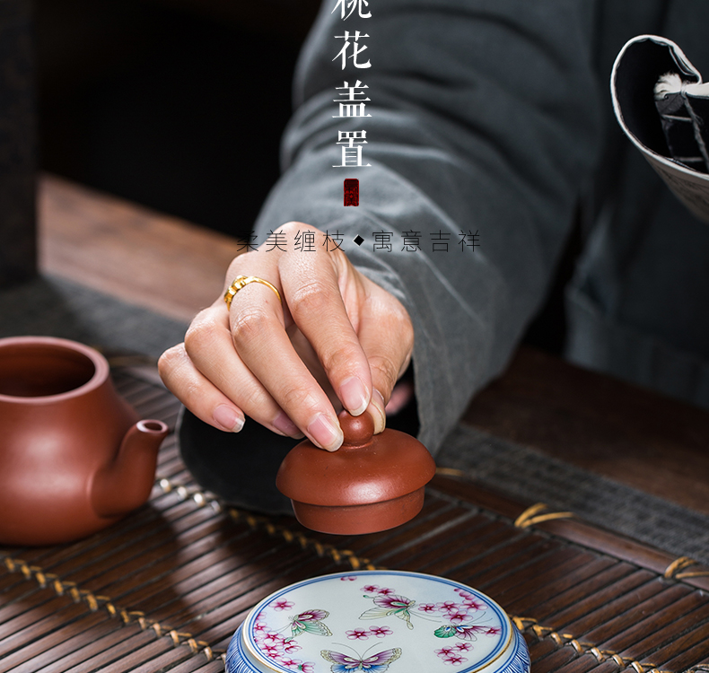 The Owl up jingdezhen ceramics by hand kung fu tea accessories large blue and white colored enamel cover lid doesn