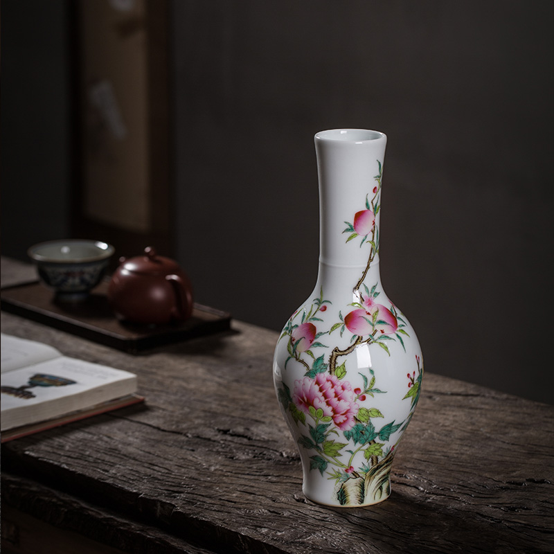 The Owl up with jingdezhen ceramic hand - made antique porcelain vase vase peach tree peony goddess of mercy bottle rich ancient frame furnishing articles