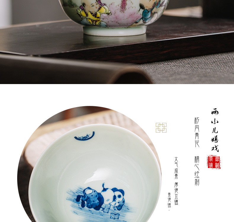 The Owl up jingdezhen tea hand - made lad colored enamel master cup cup draw blue cup kung fu tea cups