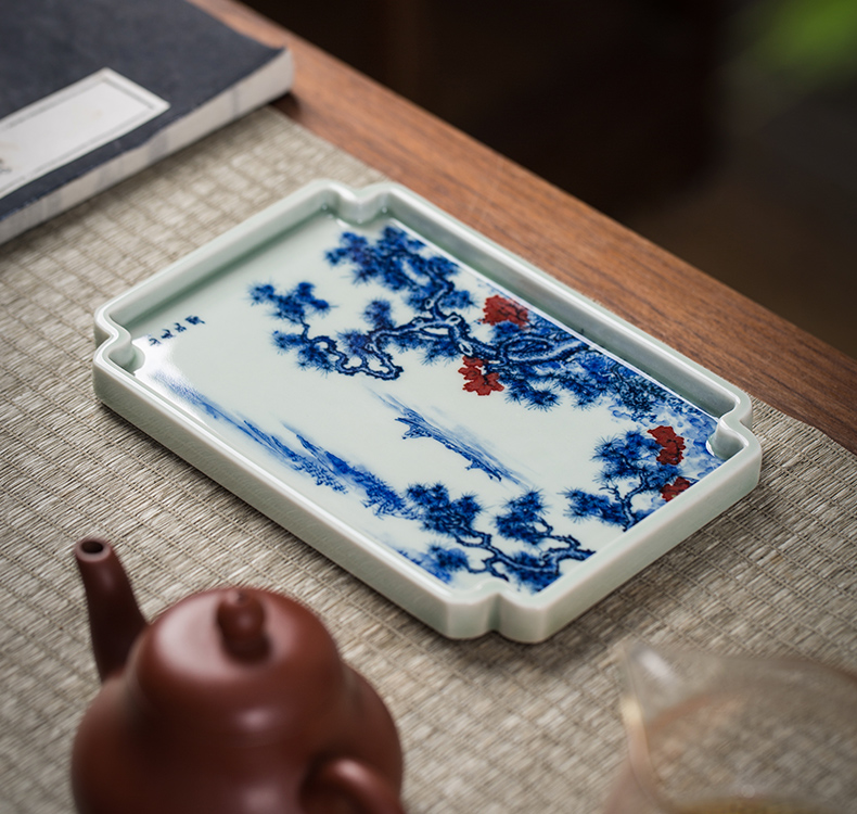 The Owl up youligong hongshan kettle bearing sifang tea tray was dry mercifully machine manual hand - made jingdezhen ceramic tea set