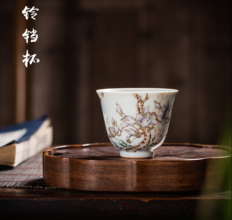 The Owl up with jingdezhen ceramic tea set manually kung fu master sample tea cup flower cup cup for cup under the glaze color hand - made