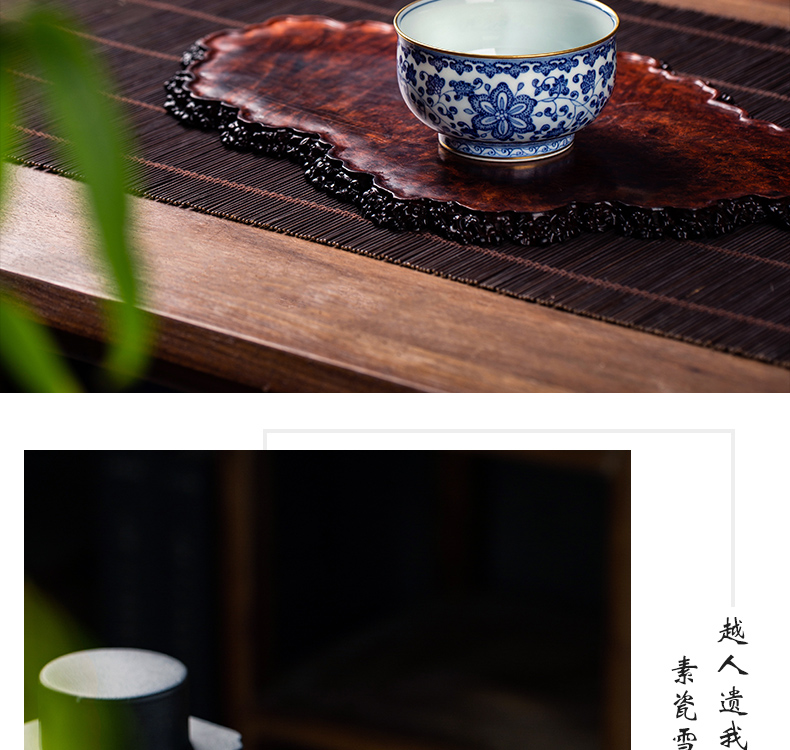 The Owl up jingdezhen blue and white tie up lotus flower see colour checking ceramic tea set kung fu tea master sample tea cup draw