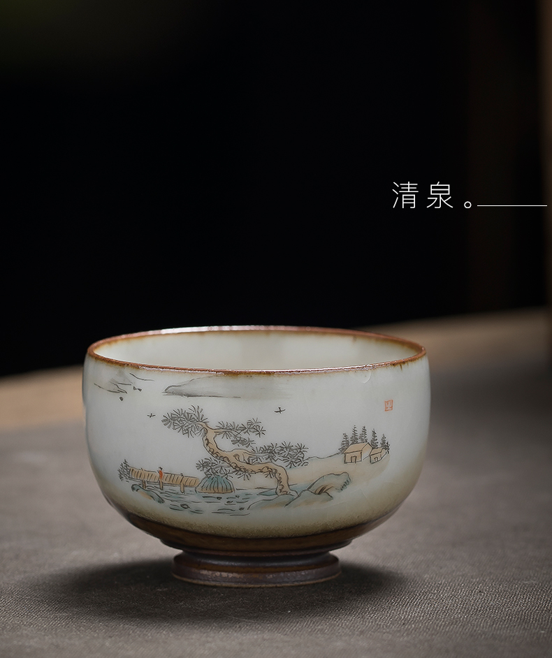 Jingdezhen ceramics by hand single CPU master cup your up coarse pottery scenery sample tea cup kung fu tea cups