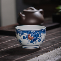 Kiln Jingdezhen tea set blue and white glaze red tea cup Master Cup Tea single Cup hand-painted pumpkin pattern