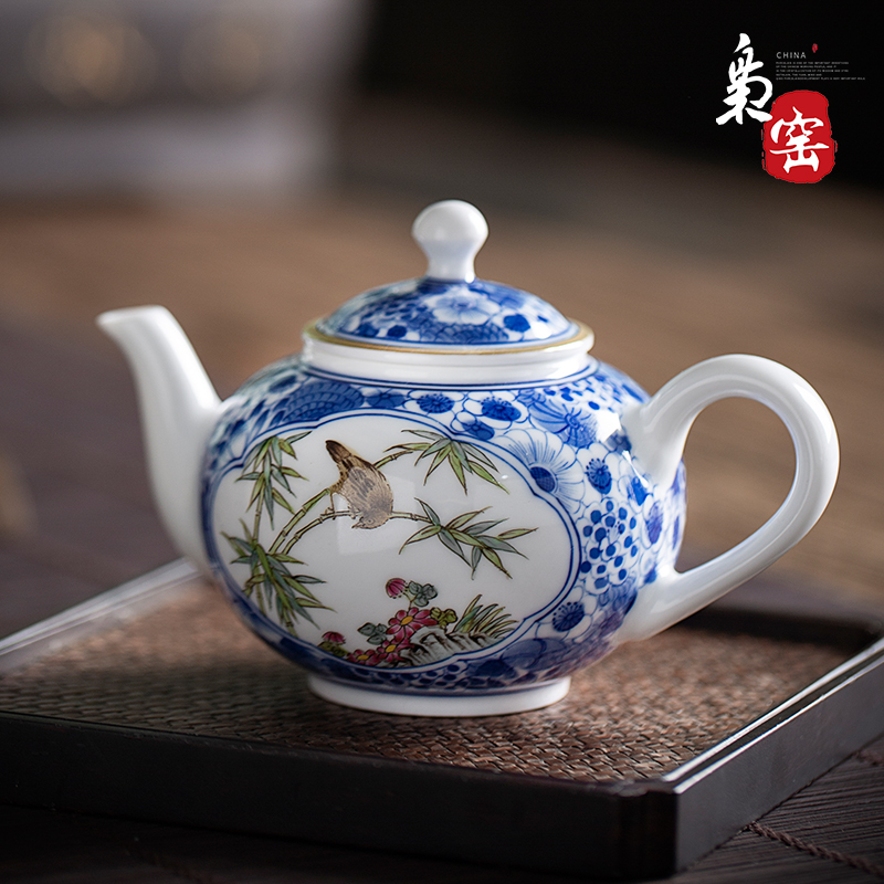 Hand - made porcelain of jingdezhen ceramic teapot pure manual kung fu tea set household single pot boil tea teapot tea taking