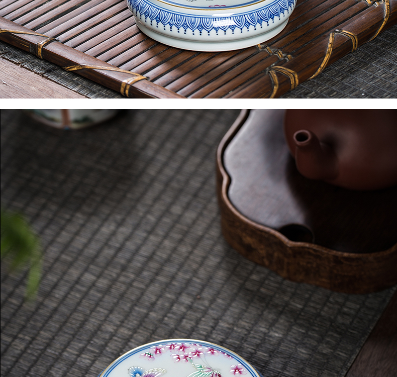 The Owl up jingdezhen ceramics by hand kung fu tea accessories large blue and white colored enamel cover lid doesn