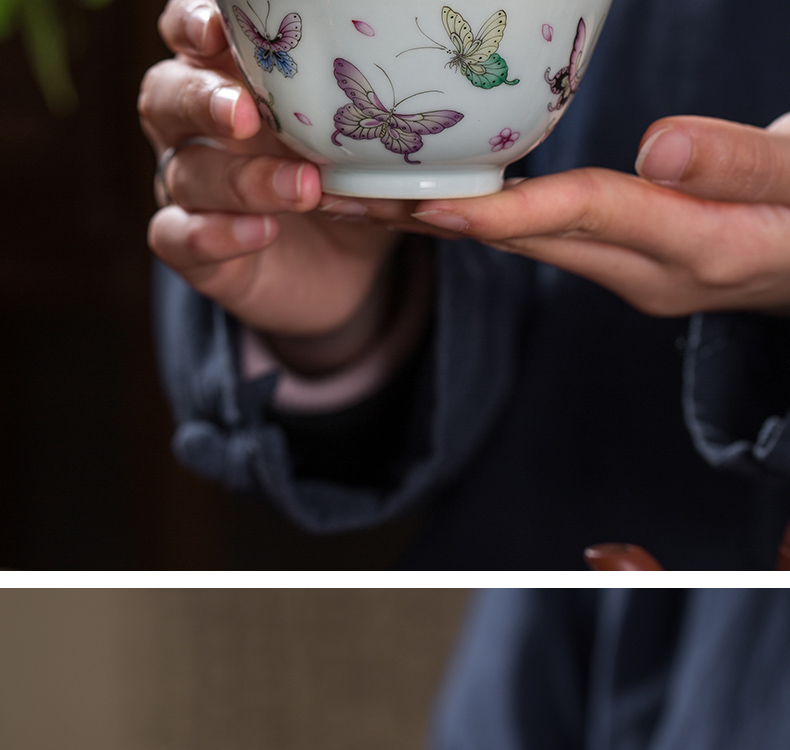 The Owl up jingdezhen tea masters cup draw with enamel butterfly single CPU checking ceramic sample tea cup