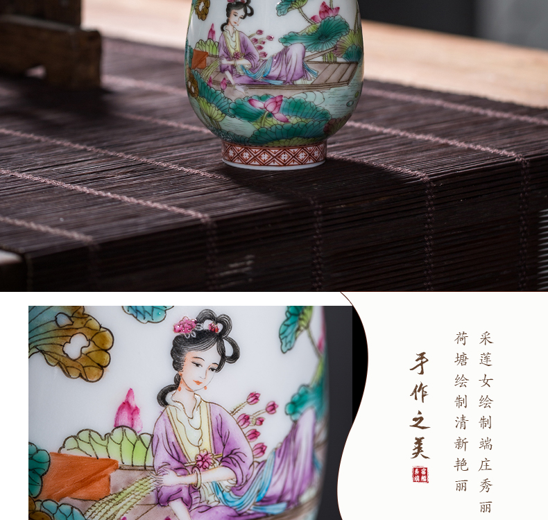 The Owl up jingdezhen ceramics by hand hand tea sample tea cup fragrance - smelling cup picking lotus lotus pond was kung fu tea cup