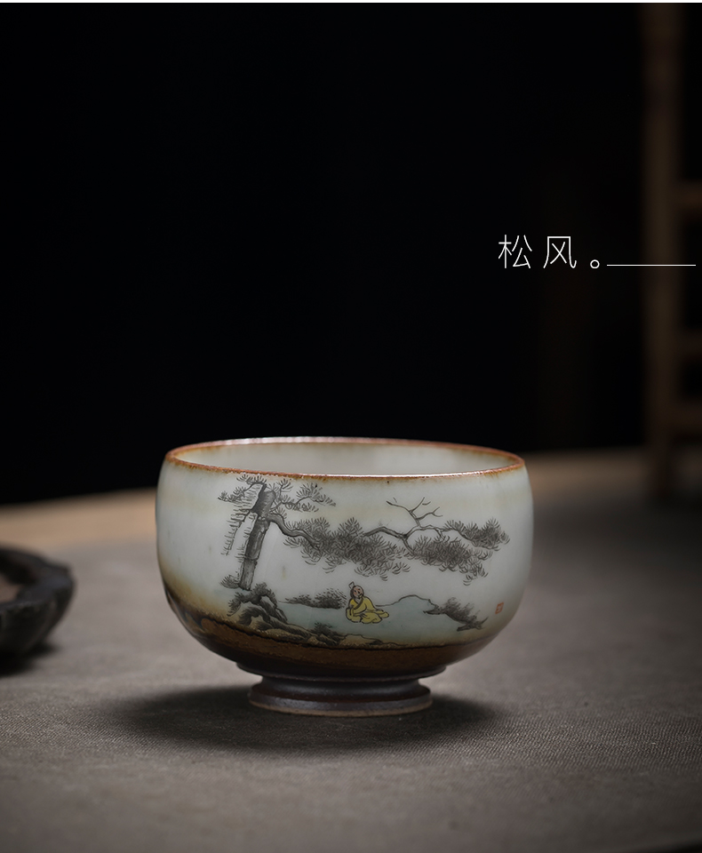 Jingdezhen ceramics by hand single CPU master cup your up coarse pottery scenery sample tea cup kung fu tea cups