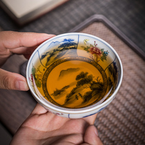 Xiaokang Jingdezhen tea set inside painting Cup Kung Fu Tea Master Cup blue and white landscape window Pine Bamboo Plum flower and bird Cup