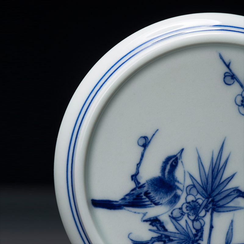 Hand made blue and white porcelain lid manually galate buy tea tea accessories with the name plum and the bamboo kingfishers tea furnishing articles