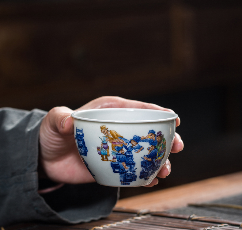 The Owl up jingdezhen blue and white color bucket high - grade tea cup sample tea cup cylinder archaize character kung fu tea cups
