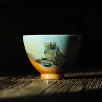 Kiln Jingdezhen tea set wood burning kiln glaze tea cup Dharma Luohan crack glaze tea set Single Cup kung fu tea cup