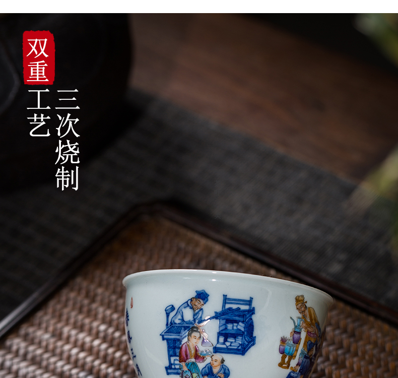 The Owl up jingdezhen blue and white color bucket high - grade tea cup sample tea cup cylinder archaize character kung fu tea cups