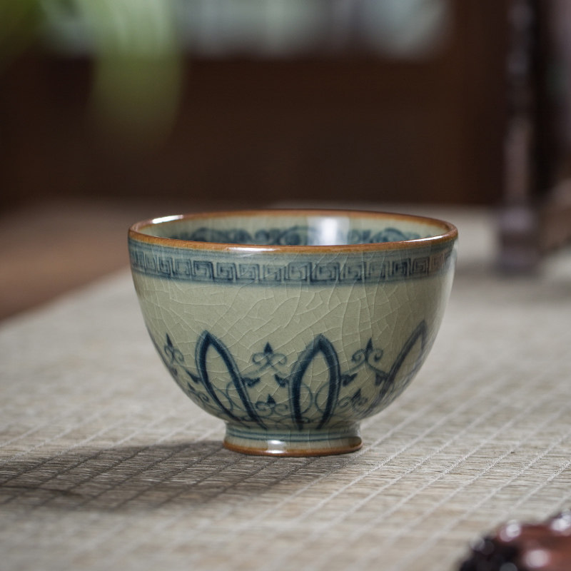 Lord Kilns Jingdezhen handmade hand-painted tea set Firewood Kiln Green Flowers Old Pottery Clay Tea Cup Master Single Cup of Painted Chicken Hearts Cup