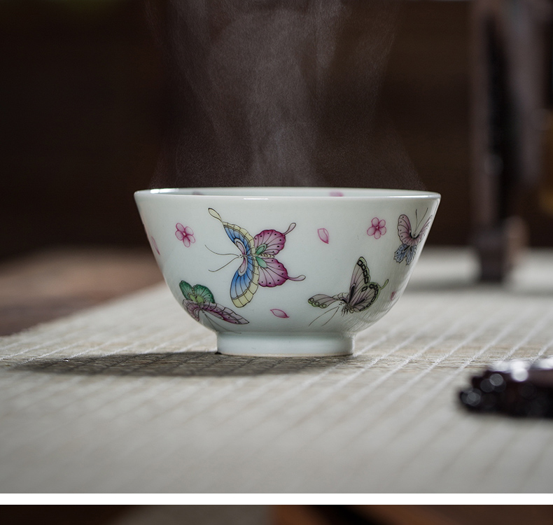 The Owl up jingdezhen tea masters cup draw with enamel butterfly single CPU checking ceramic sample tea cup
