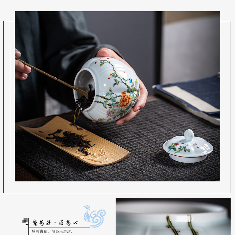 The Owl up with jingdezhen ceramic tea tea pot of green glaze painting of flowers and enamel jar sealed as cans small exquisite hand - made