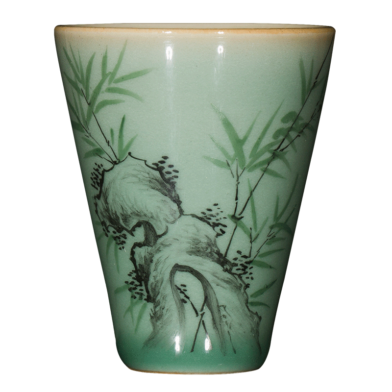 The Owl up jingdezhen tea kungfu teacups hand - made by patterns name plum green, small sample tea cup four suits for